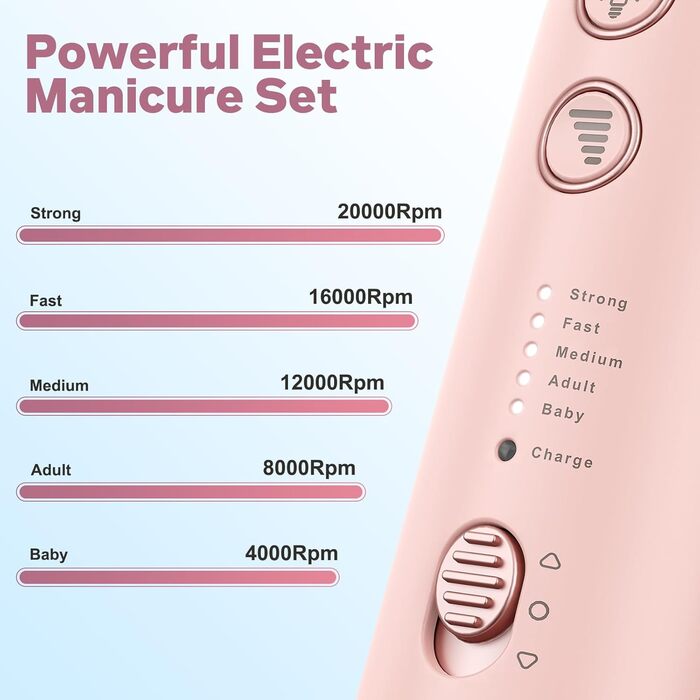 Електричний набір для манікюру та педикюру AOMEES з 9 насадками, LED-підсвічуванням та сумкою (Тюльпан)