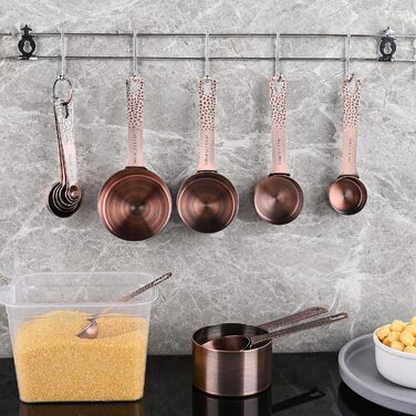 Viwehots Measuring Cups and Spoons Set 11, Copper Measuring Cups and Spoons Set, Metric Measuring Cups and Spoons, Stainless Steel Dry Measuring Cups and Spoons, Set with 1/8, 1/4 Cup for Baking and Kitchen