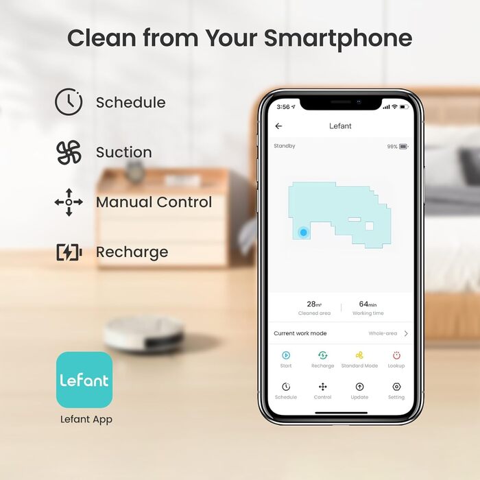 Робот-пилосос LEFANT Gen2 з функцією миття, 12000Pa, автоматичне очищення контейнера, LiDAR навігація, розпізнавання килимів, додаток Freemove 3.0 та голосове керування, 8 тижнів бездротової прибирання (M210B)