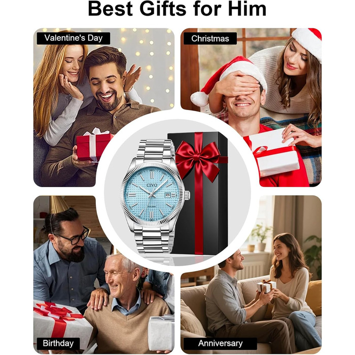 Чоловічий годинник CIVO з нержавіючої сталі: аналоговий годинник для бізнесу з датою, що світиться - водонепроникний для роботи та відпочинку. Стильний подарунок для чоловіків (сріблястий, синій)
