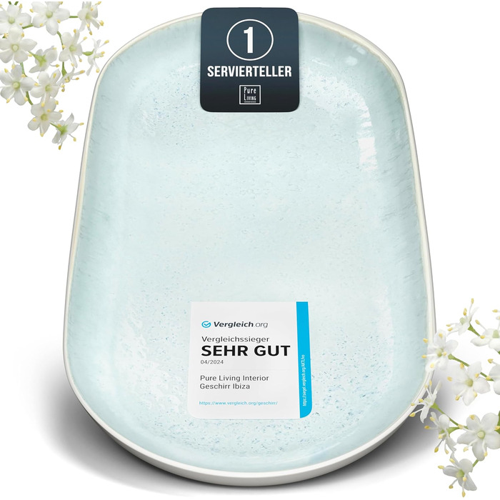 Сервірувальна тарілка Steingut Ibiza - велика, овальна, бежево-блакитна. Ідеальна для створення атмосфери Середземномор'я