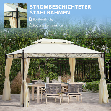 Outsunny Luxury Gazebo Garden Gazebo 3x4 m Cream, Party Tent Event Tent Garden Tent Pagoda for Garden & Terrace