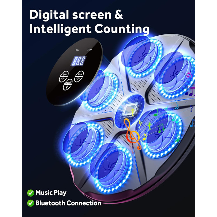 Музична бокс-машина YORRAKA для дорослих з LED-підсвіткою та Bluetooth - бокс-тренажер з 12 режимів швидкості та підрахунку ударів