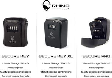 Rhino Lock - Сейф для ключів на стіну з комбінацією, чорний - Pro