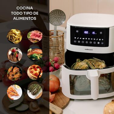 Фритюрниця повітряна MELLERWARE 1450W з скляним контейнером 4.5L, 9 програм, сенсорний дисплей, 80-200°C, таймер 60 хв