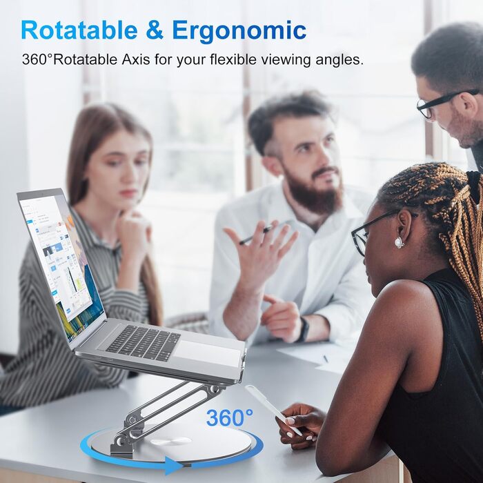 Підставка для ноутбука регульована по висоті, складана, ергономічна з вентиляцією та 360° поворотом, вертикальна, сумісна з MacBook, Dell, HP, 11-16'
