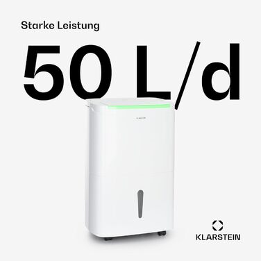 Електричний осушувач повітря Klarstein DryFy Connect 50L: 50 л/24 год, WiFi, Alexa, 7 л бак, таймер, для приміщень 45-55 м²