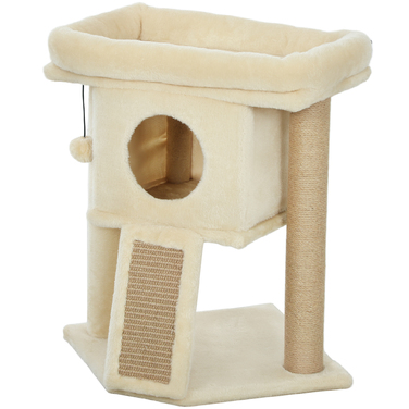 PawHut Cat Tree with Jute Scratching Mat, Lounging Platform, Play Ball, Cat House, Beige, 40 x 40 x 57 cm