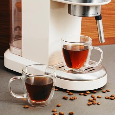 CNGLASS Double-Walled Espresso Cups 160ml/5.4oz, Insulated Coffee Glasses 6-Piece Set, Clear Cups with Handles, Tea Cups for Cold and Hot Drinks
