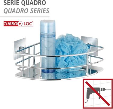 Кутова полиця для душу WENKO Turbo-Loc Quadro з нержавіючої сталі, монтаж без свердління, 27,5x10x19,3 см, хромована
