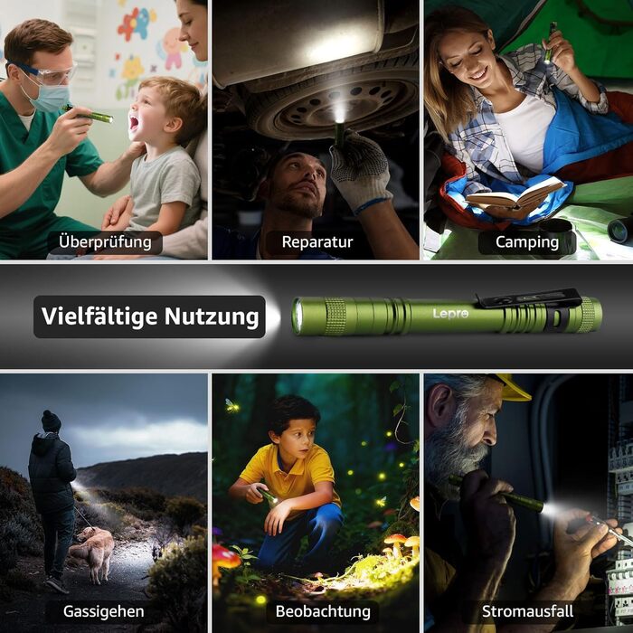 Ліхтарик LED Lepro, мініатюрний, водонепроникний IPX4, 3 режими, для огляду, роботи, ремонту (2 шт.), зелений