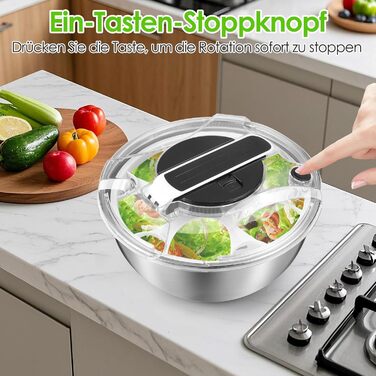 Салатниця-центрифуга з нержавіючої сталі, 4,5 л, з кришкою, неслизьким дном, для миття та відціджування салатів, макаронів