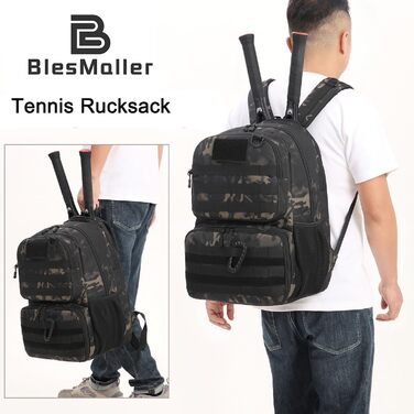 Спортивна сумка для тенісу BlesMaller: тактичний рюкзак з відділенням для взуття та захистом для ракет (Camo)