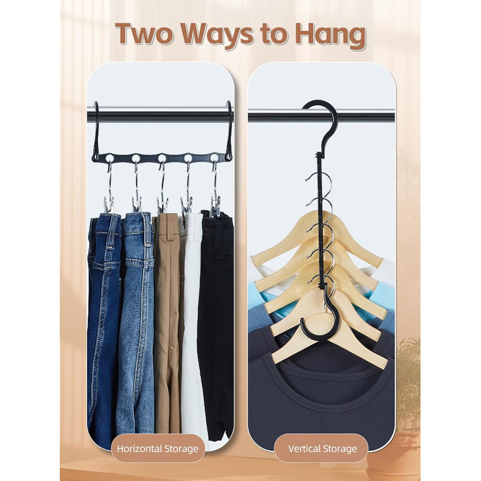 10 шт. Крючки для одягу House Day, чорні, з антиковзким покриттям, для шафи, економія місця, 23.5 см