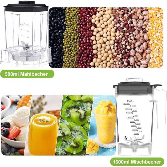 BioloMix High-Performance Blender 2200W, Self-Cleaning Function, Stand Mixer 2L Container and 600 ml Travel Cup BPA Free. Smoothie Mixer (T5600, Grey) T5600 Grey