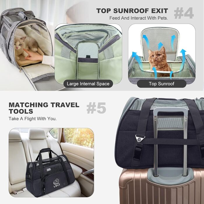 Транспортна переноска для собак та котів PETCUTE, чорна, 51 x 23 x 35 см, з м'яким матрацом, для подорожей, дозволена авіакомпаніями