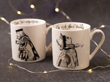 V&A Alice in Wonderland Mug Set in Gift Box, King and Queen of Hearts, Fine Porcelain, 350 ml, 2 Pieces, White/Black/Gold C00047