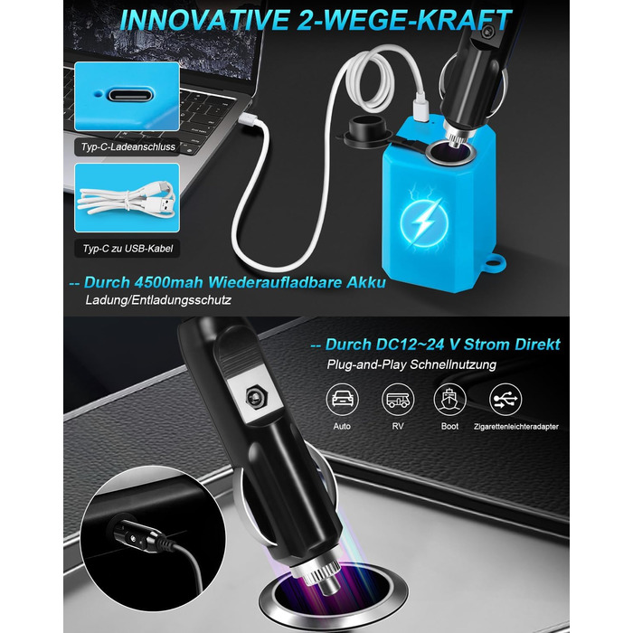AUTOPkio Camping Shower with Battery, 12V 24V Portable Outdoor Camp Shower Set 4500mAh Rechargeable with Pump for RV, Travel, Car Washing