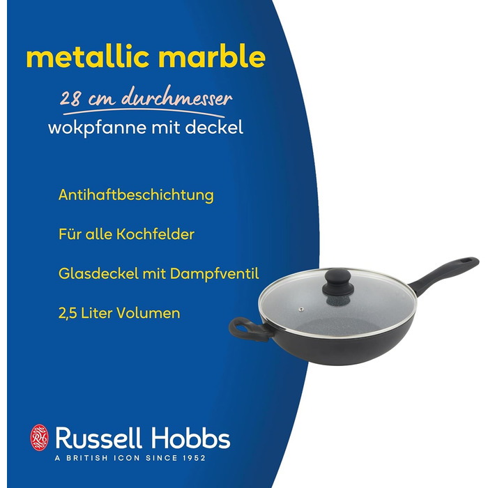 Сковорода Russell Hobbs RH02813EU7 Metallic Marble 28 см універсальна для індукції, смаження, грилю – антипригарна, для здорового приготування з мінімумом олії