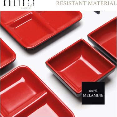 Японський набір суші на 16 осіб – 4 тарілки, 4 соусники, 4 пари паличок, 4 підставки – з меламіну (червоний)