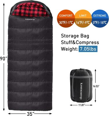 Сплячий мішок Keencamp Flanell Outdoor: теплий, бавовняний, для 3-4 сезонів, до -1°C, XXL, 230x90 см, чорний, для дорослих