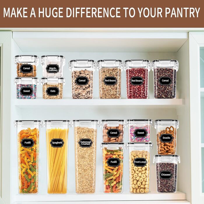 36 пластикових контейнерів Skroam з кришкою - контейнери для зберігання з кришкою, BPA-free, для крупи, борошна, цукру, макаронів та організації кухні
