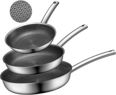 Сковорода BLAZANT індукційна 20/24/28 см, тришарова нержавіюча сталь, антипригарне покриття, набір, керамічна, з нержавіючою ручкою, без PFAS PFOA/PTFE, для духовки, підходить для індукційних плит