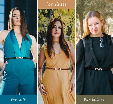 Жіночі шкіряні ремені (2 шт.) - тонкі, з золотою пряжкою для суконь та пальто (чорний+білий)