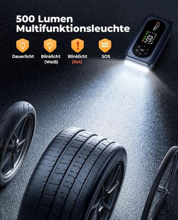 Powerbank для автомобіля YaberAuto AP02 з компресором, 150PSI, 4500A, для бензинових двигунів до 9.0L та дизельних до 8.0L, LED ліхтар 500 Lumen (4 режими), LCD дисплей 3.3