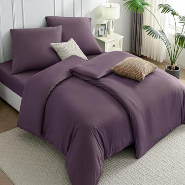 Бетліст JELLYMONI 135x200 з бавовни, комплект, Oeko-Tex, 100% бавовна, з блискавкою та наволочка 40x80 з клапаном, м'який, 2-кільний, 135x200 + 40x80 (фіолетовий)
