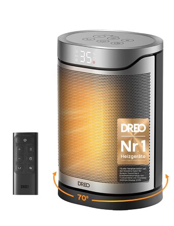 Електричний керамічний обігрівач DREO 318, 1500 Вт з термостатом, захистом від перегріву та нахилу, таймером та дитячим замком, срібний колір
