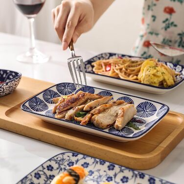 Набір сервірувальних тарілок Selamica Keramik, прямокутні, 4 шт, 24 см, для закусок, суші, фруктів, вінтажний блакитний колір