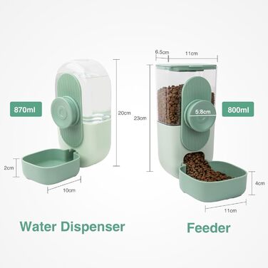HENYEER Automatic Pet Feeder and Water Dispenser - Hanging Design for Small Animals (Rabbits, Ferrets, Cats, Dogs, Birds) - Green