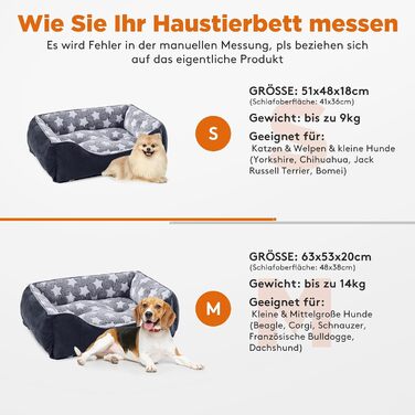 FURTIME Dog Bed - Medium Dogs, Dog Basket, Washable Dog Basket, Non-Slip Dog Beds, Fluffy Dog Mattress with Raised Edges, Soft Dog Sofa for Dogs, Cats - Black/Stars (M (63x53x20cm))