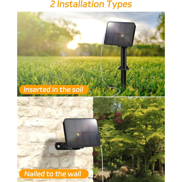 Сонячна гірлянда для зовнішнього використання, 120 LED, холодне біле світло, 8 режимів, для саду, двору, тераси, весільної декорації (5м, тепле біле світло)