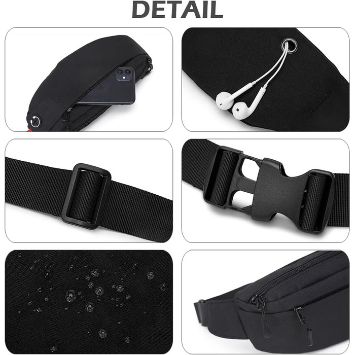 Чоловіча та жіноча поясна сумка-рюкзак, водонепроникна, для спорту та подорожей (чорна)