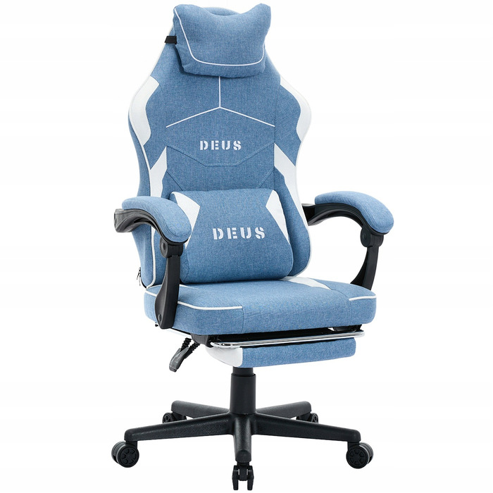 Ігрове крісло DEUS Edge Light Blue з підніжкою, тканина