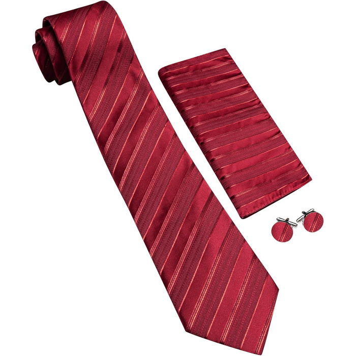 Комплект краваток Barry.Wang: краватка, кишеньковий хустинка та запонки (бордовий) для ділових зустрічей та святкування весілля