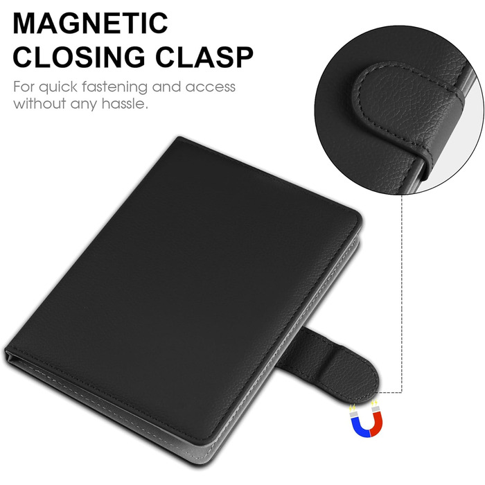 Чохол для електронних книг Pocketbook, Tolino, Sony, Kindle, Kobo: шкіряний захисний чохол, чорний, 6-6.8 дюймів