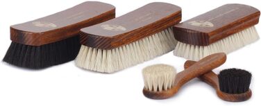 Langer & Messmer 4-Piece Shoe Brush Set made of Horsehair for the professional shoe care of smooth leather shoes - includes polishing brushes and cream brushes (5-piece set, Essential)