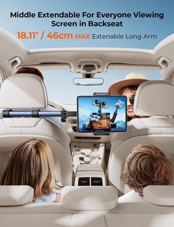 Тримач для планшету TRYONE в авто: кріплення на підголівник, 46 см, 3-в-1, для дітей, сумісний з iPad, Samsung Tab, Switch, телефонами (4.7-13 дюймів)