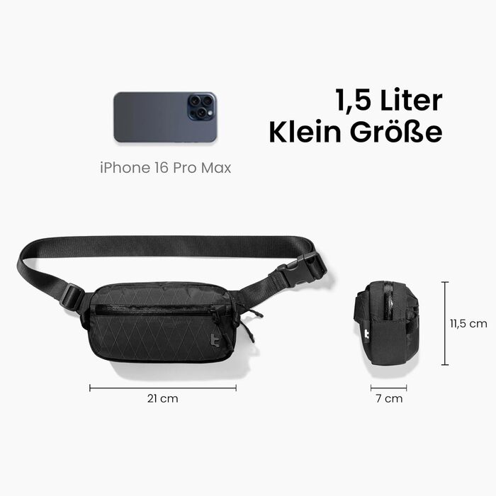 tomtoc X-Pac нагрудна сумка для чоловіків та жінок, 1,5 л, чорна. RFID захист, для подорожей, повсякденного використання
