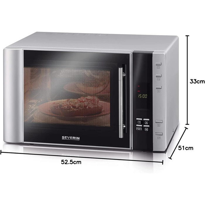 Мікрохвильова піч Severin 3-в-1 з грилем та конвекцією до 200°C, 25 л, чорна, з антипригарним декором для піци, модель MW 7752