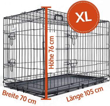 Складана переносна собача будка ZooPrintz з міцного металу – клітка для собак з 2 дверцятами, піддон, ручка для транспортування, 4 розміри (107x70x77,5 см)