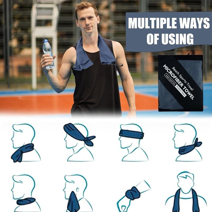 Набір рушників Neerow з мікрофібри (3 шт.): великий (152x76 см), фітнес (80x40 см), маленький (30x30 см), кольоростійкі, швидковисихаючі (Marine)