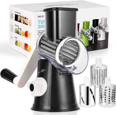 Ручна тертка для сиру та овочів Diealles Shine з ручкою, 3 змінні леза з нержавіючої сталі, для сиру, овочів, горіхів, кави