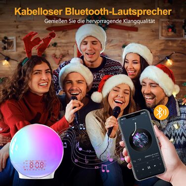 Bluetooth Alarm Clock, Daylight Alarm Clock, Wake-Up Light with Sunrise/Sunset Simulation, 17 Color Lights, 22 Sleep Sounds, Snooze, Two Alarms, FM Radio, for Heavy Sleepers & Kids