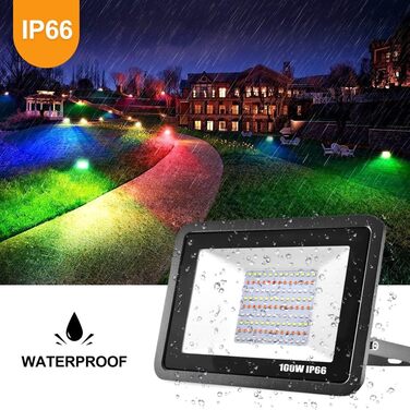 RGB LED прожектор 100 Вт для вулиці, водонепроникний IP68, 16 млн кольорів, 20 режимів, смарт керування, ландшафтне освітлення для саду