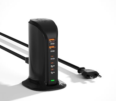 Зарядний пристрій USB-C 55W багатопортовий для iPhone, iPad, Samsung та інших пристроїв - Вежа USB-станція з 5 портами