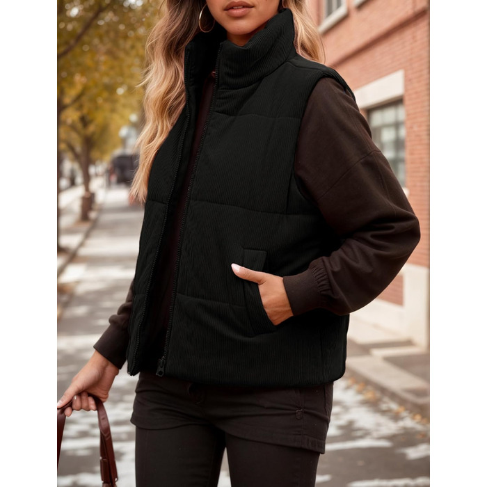 Жіноча зимова жилетка FEOYA: коротка, тепла, з коміром-стійкою, чорна (XXL)